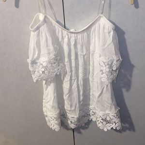 White off the shoulder top with flower lace detailing